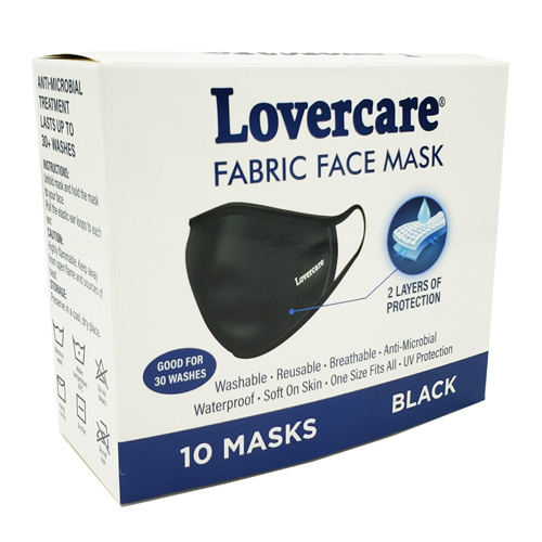 Lovercare Fabric Face Mask Black 10-pack reusable 2 layers