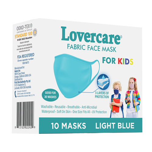 Lovercare Fabric Face Mask for kids under 4 years old light blue 10-pack reusable 3 layers