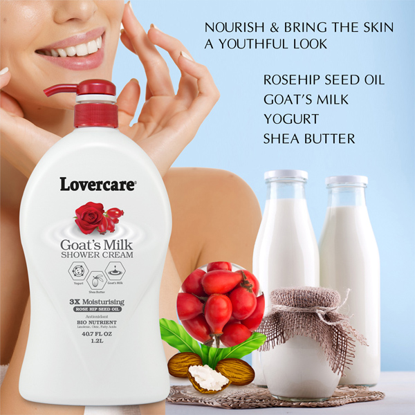 Lovercare Goat's Milk Shower Cream 40.7 OZ (1200ML)-ROSEHIP