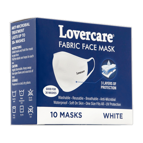 Lovercare Fabric Face Mask White 10-pack reusable 3 layers